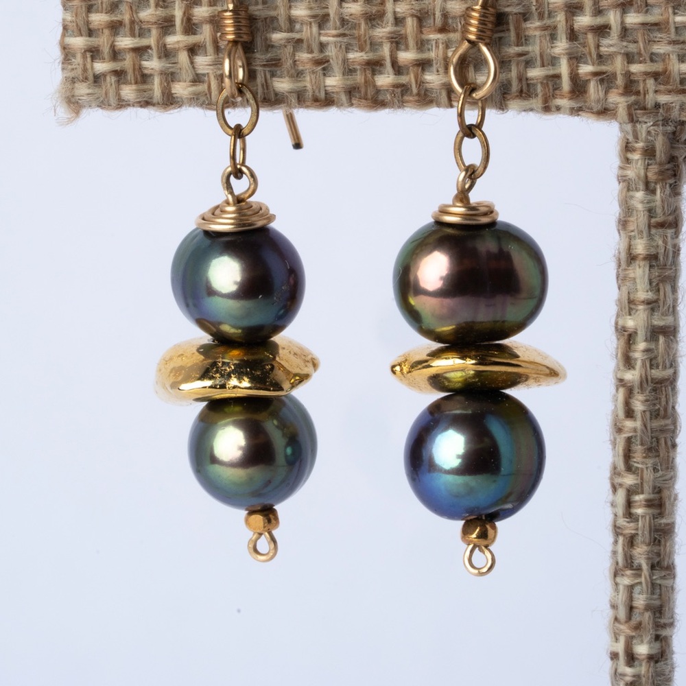 Vintage Black Pearl‎ Drop Earrings B7